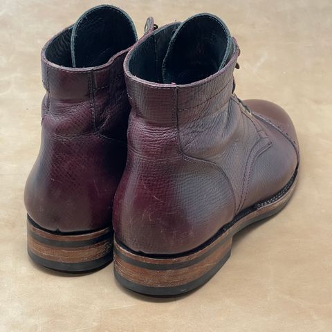 View photo of Blkbrd Shoemaker Luchador Service Boot in Horween Dark Burgundy Pioneer Reindeer