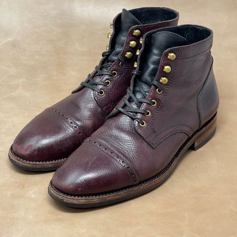 View photo of Blkbrd Shoemaker Luchador Service Boot in Horween Dark Burgundy Pioneer Reindeer