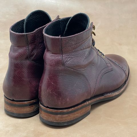 View photo of Blkbrd Shoemaker Luchador Service Boot in Horween Dark Burgundy Pioneer Reindeer