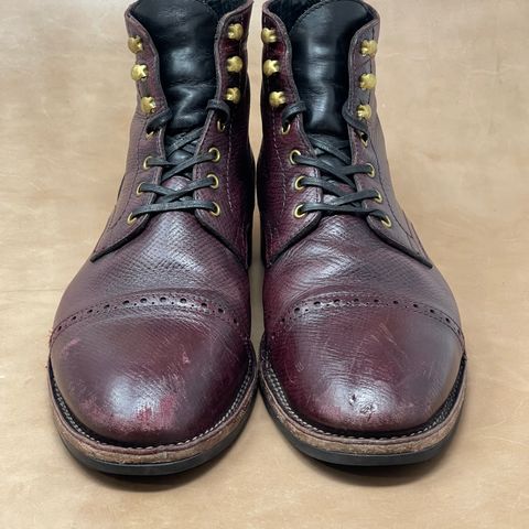 View photo of Blkbrd Shoemaker Luchador Service Boot in Horween Dark Burgundy Pioneer Reindeer