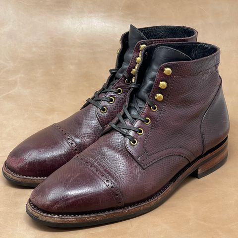 View photo of Blkbrd Shoemaker Luchador Service Boot in Horween Dark Burgundy Pioneer Reindeer