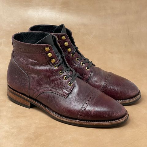 View photo of Blkbrd Shoemaker Luchador Service Boot in Horween Dark Burgundy Pioneer Reindeer