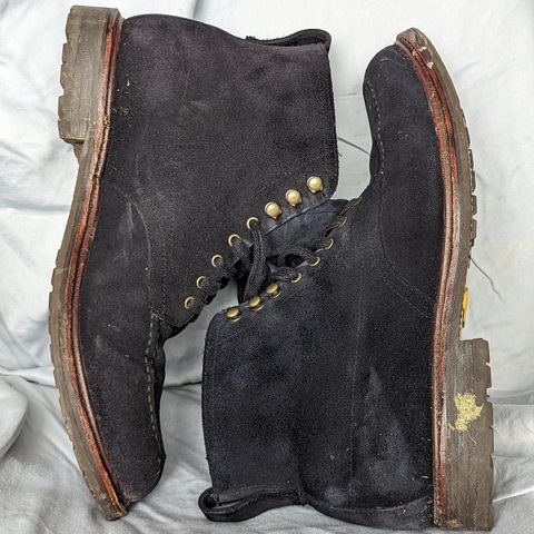 View photo of J.Crew Kenton Pacer Boots in C.F. Stead Navy Blue Janus Calf Suede