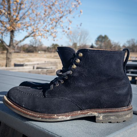 View photo of J.Crew Kenton Pacer Boots in C.F. Stead Navy Blue Janus Calf Suede