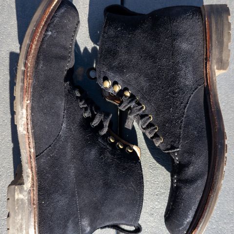 View photo of J.Crew Kenton Pacer Boots in C.F. Stead Navy Blue Janus Calf Suede