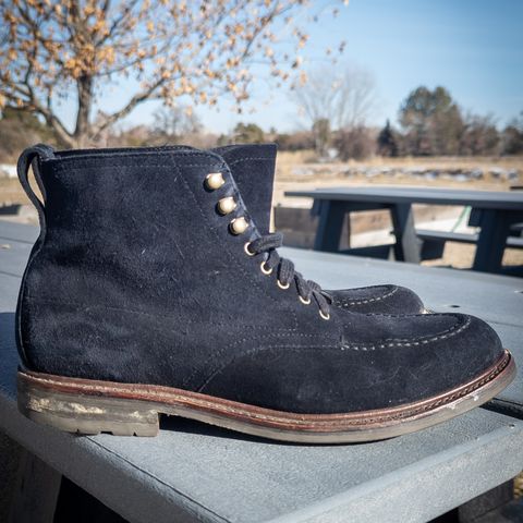 View photo of J.Crew Kenton Pacer Boots in C.F. Stead Navy Blue Janus Calf Suede