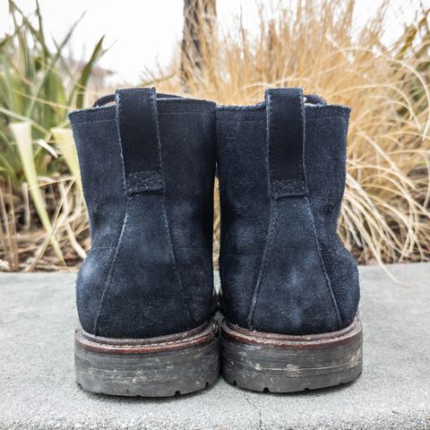 View photo of J.Crew Kenton Pacer Boots in C.F. Stead Navy Blue Janus Calf Suede