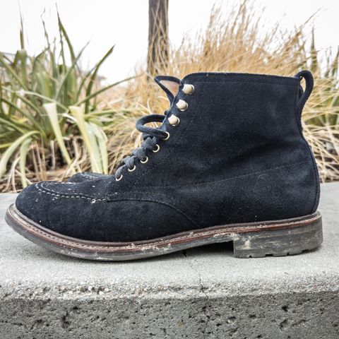 View photo of J.Crew Kenton Pacer Boots in C.F. Stead Navy Blue Janus Calf Suede