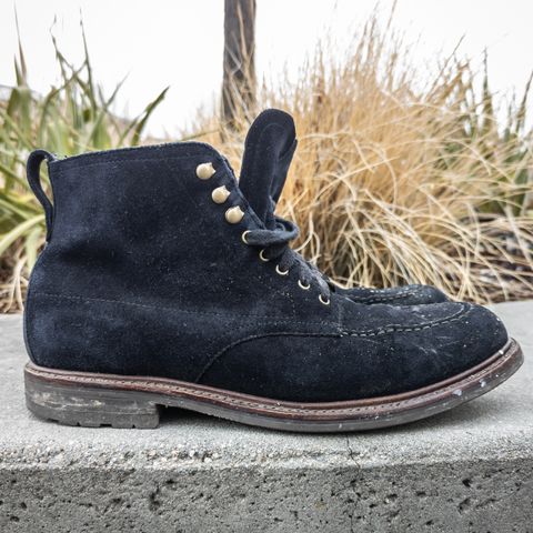 View photo of J.Crew Kenton Pacer Boots in C.F. Stead Navy Blue Janus Calf Suede