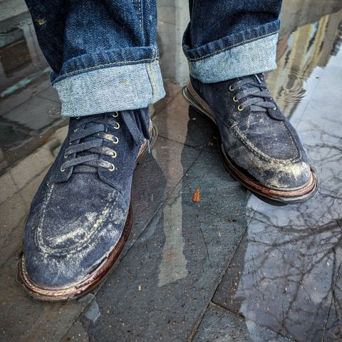 View photo of J.Crew Kenton Pacer Boots in C.F. Stead Navy Blue Janus Calf Suede