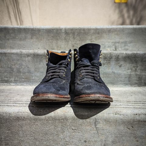 View photo of J.Crew Kenton Pacer Boots in C.F. Stead Navy Blue Janus Calf Suede