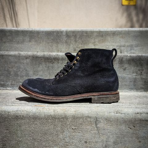 View photo of J.Crew Kenton Pacer Boots in C.F. Stead Navy Blue Janus Calf Suede