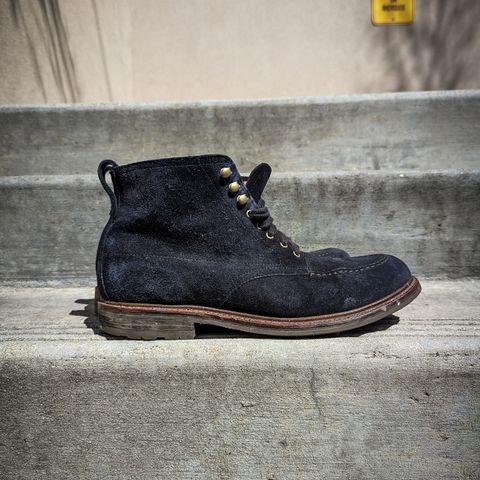 View photo of J.Crew Kenton Pacer Boots in C.F. Stead Navy Blue Janus Calf Suede