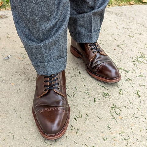 View photo of Meermin Derby Boot in Shinki Olive Shell Cordovan