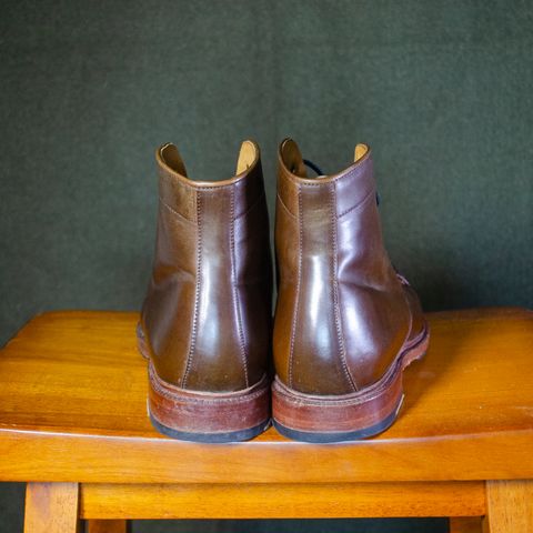 View photo of Meermin Derby Boot in Shinki Olive Shell Cordovan