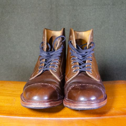 View photo of Meermin Derby Boot in Shinki Olive Shell Cordovan