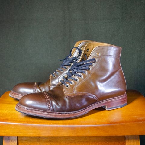 View photo of Meermin Derby Boot in Shinki Olive Shell Cordovan