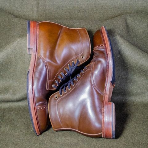 View photo of Meermin Derby Boot in Shinki Olive Shell Cordovan