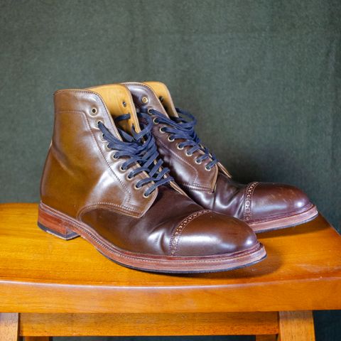 View photo of Meermin Derby Boot in Shinki Olive Shell Cordovan