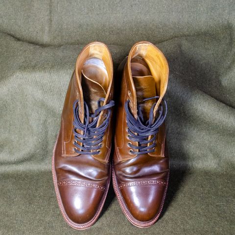 View photo of Meermin Derby Boot in Shinki Olive Shell Cordovan