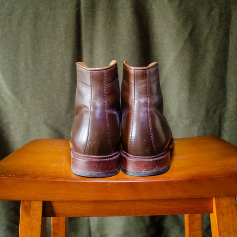 View photo of Meermin Derby Boot in Shinki Olive Shell Cordovan