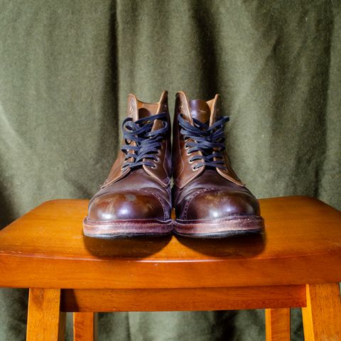 View photo of Meermin Derby Boot in Shinki Olive Shell Cordovan