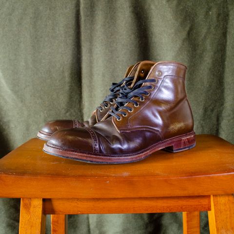 View photo of Meermin Derby Boot in Shinki Olive Shell Cordovan