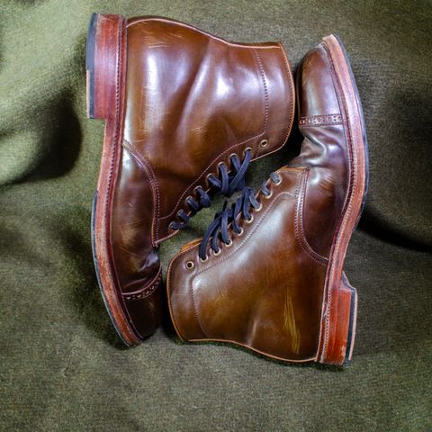 View photo of Meermin Derby Boot in Shinki Olive Shell Cordovan