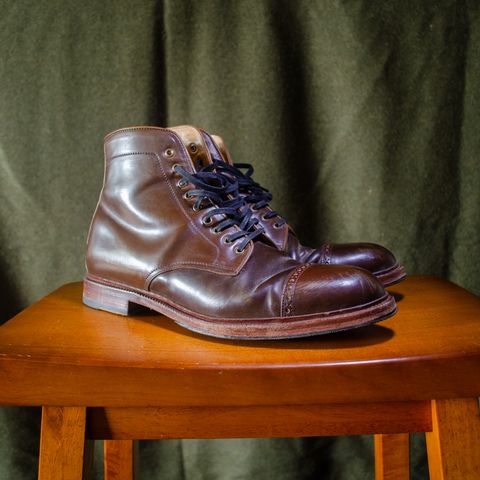 View photo of Meermin Derby Boot in Shinki Olive Shell Cordovan