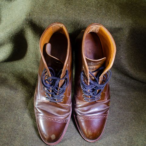 View photo of Meermin Derby Boot in Shinki Olive Shell Cordovan