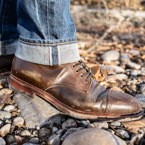 View photo of Meermin Derby Boot in Shinki Olive Shell Cordovan