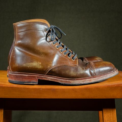 View photo of Meermin Derby Boot in Shinki Olive Shell Cordovan