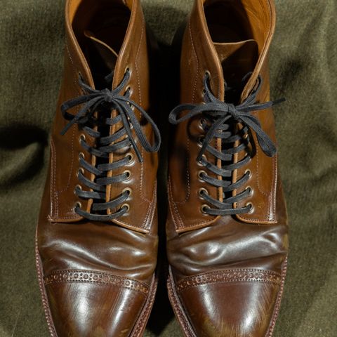 View photo of Meermin Derby Boot in Shinki Olive Shell Cordovan