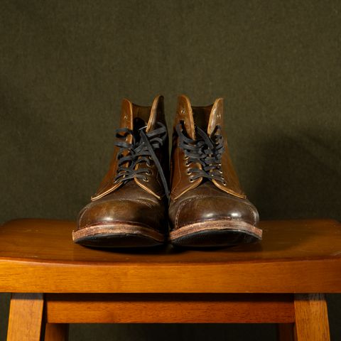 Meermin Derby Boot in Shinki Olive Shell Cordovan
