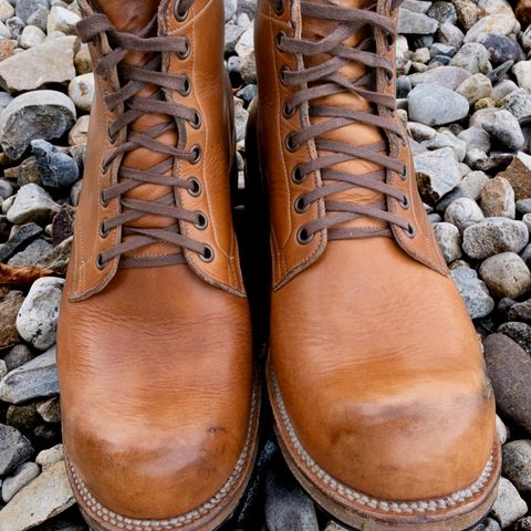 View photo of Viberg Service Boot in Horween Raw Natural Wolly Chromexcel