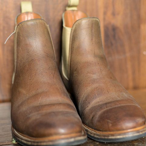 View photo of Viberg Chelsea in C.F. Stead Camel Hair Waxed Kudu