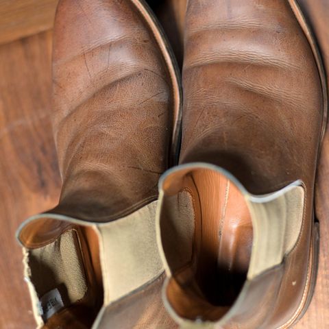 View photo of Viberg Chelsea in C.F. Stead Camel Hair Waxed Kudu