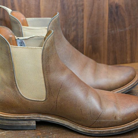 View photo of Viberg Chelsea in C.F. Stead Camel Hair Waxed Kudu