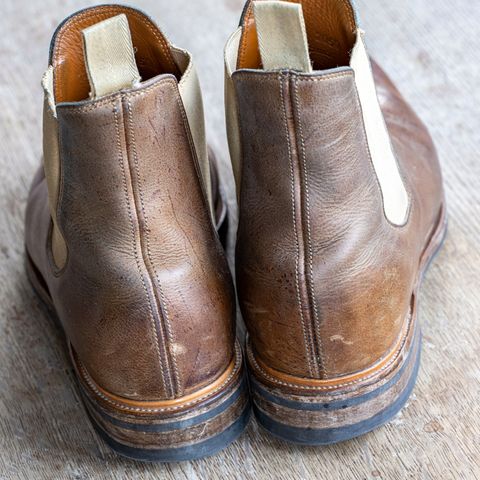 View photo of Viberg Chelsea in C.F. Stead Camel Hair Waxed Kudu