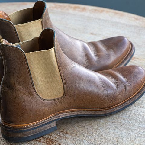 View photo of Viberg Chelsea in C.F. Stead Camel Hair Waxed Kudu