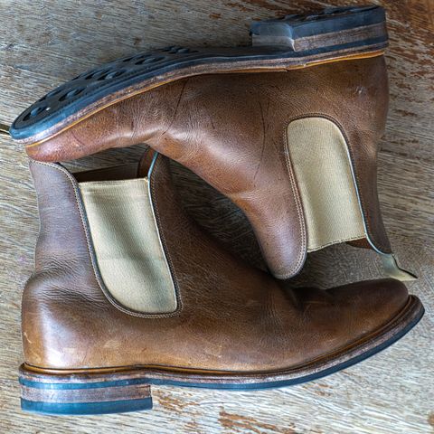 View photo of Viberg Chelsea in C.F. Stead Camel Hair Waxed Kudu