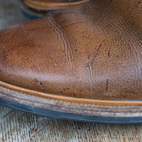 View photo of Viberg Chelsea in C.F. Stead Camel Hair Waxed Kudu