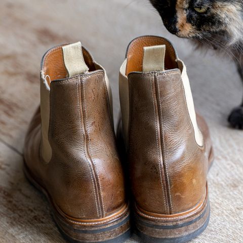 View photo of Viberg Chelsea in C.F. Stead Camel Hair Waxed Kudu