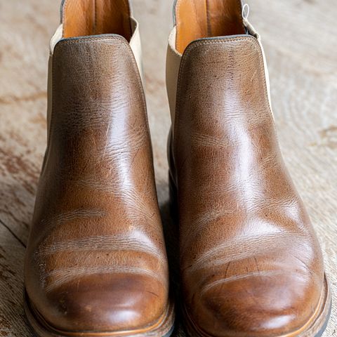 View photo of Viberg Chelsea in C.F. Stead Camel Hair Waxed Kudu