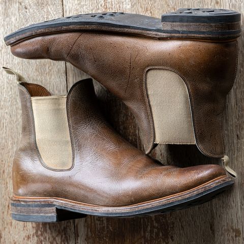 View photo of Viberg Chelsea in C.F. Stead Camel Hair Waxed Kudu