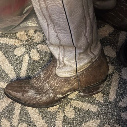 View photo of Coyote Joe Boots Cowboy Boot in Light Tan Bison White Overdye & White Calfskin