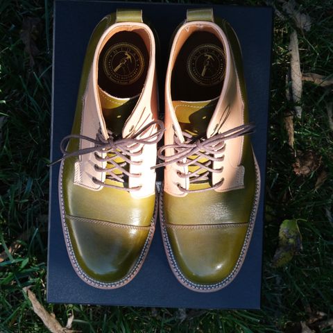 Midas Vanquish Blucher Boot in Shinki Natural Horsehide Overdyed Olive