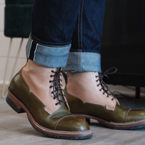Midas Vanquish Blucher Boot in Shinki Natural Horsehide Overdyed Olive
