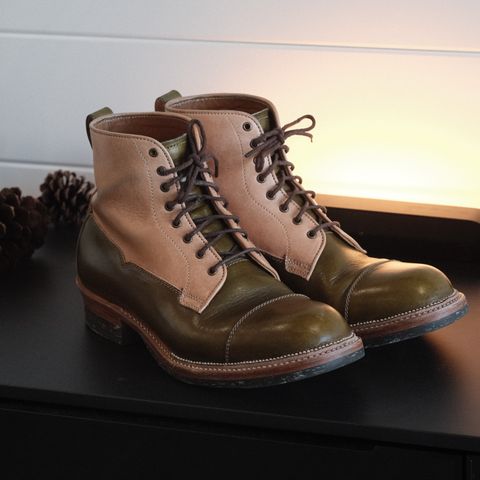 Midas Vanquish Blucher Boot in Shinki Natural Horsehide Overdyed Olive