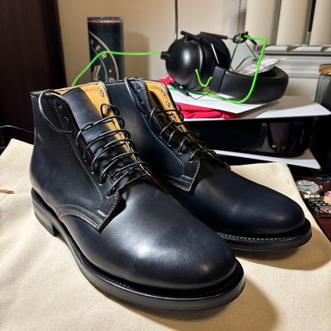 Viberg Derby Boot in Horween Navy Unglazed Shell Cordovan
